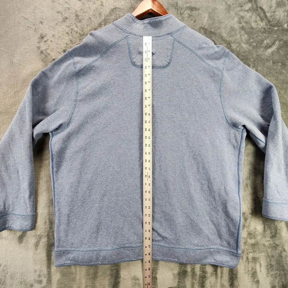 Tommy Bahama Pullover Sweater Mens Extra Large Blue Snap Button Mock Neck Casual